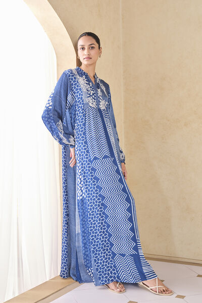 Talivere Handcrafted Dabu Kaftan - Blue